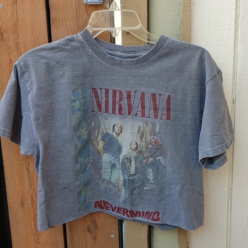Vintage nirvana cropped t-shirt, gray, medium